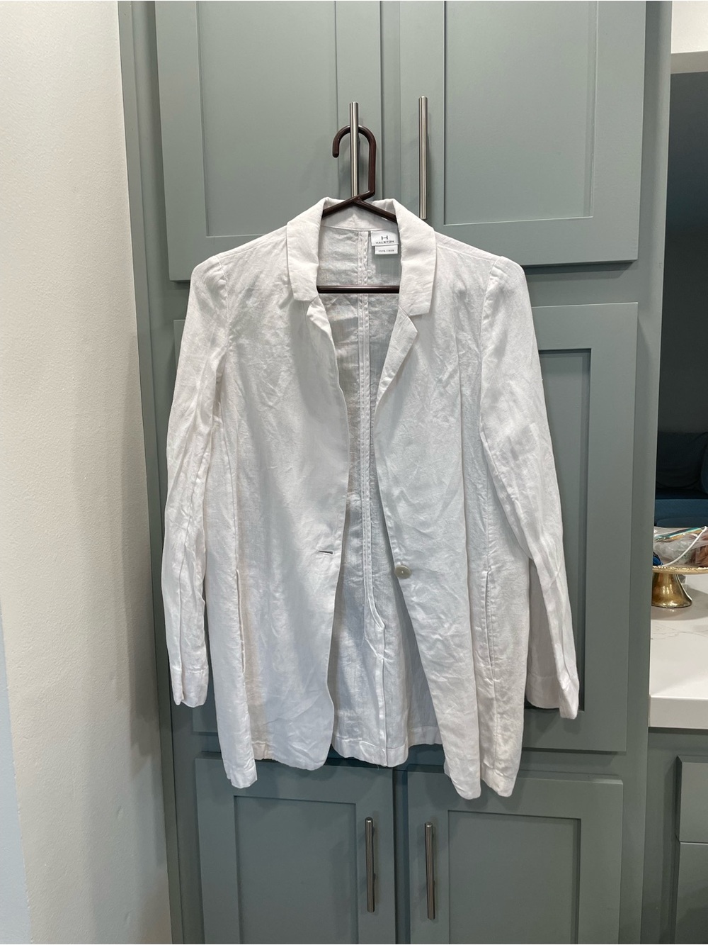 Halston Heritage White Linen Blend Single-Button Blazer